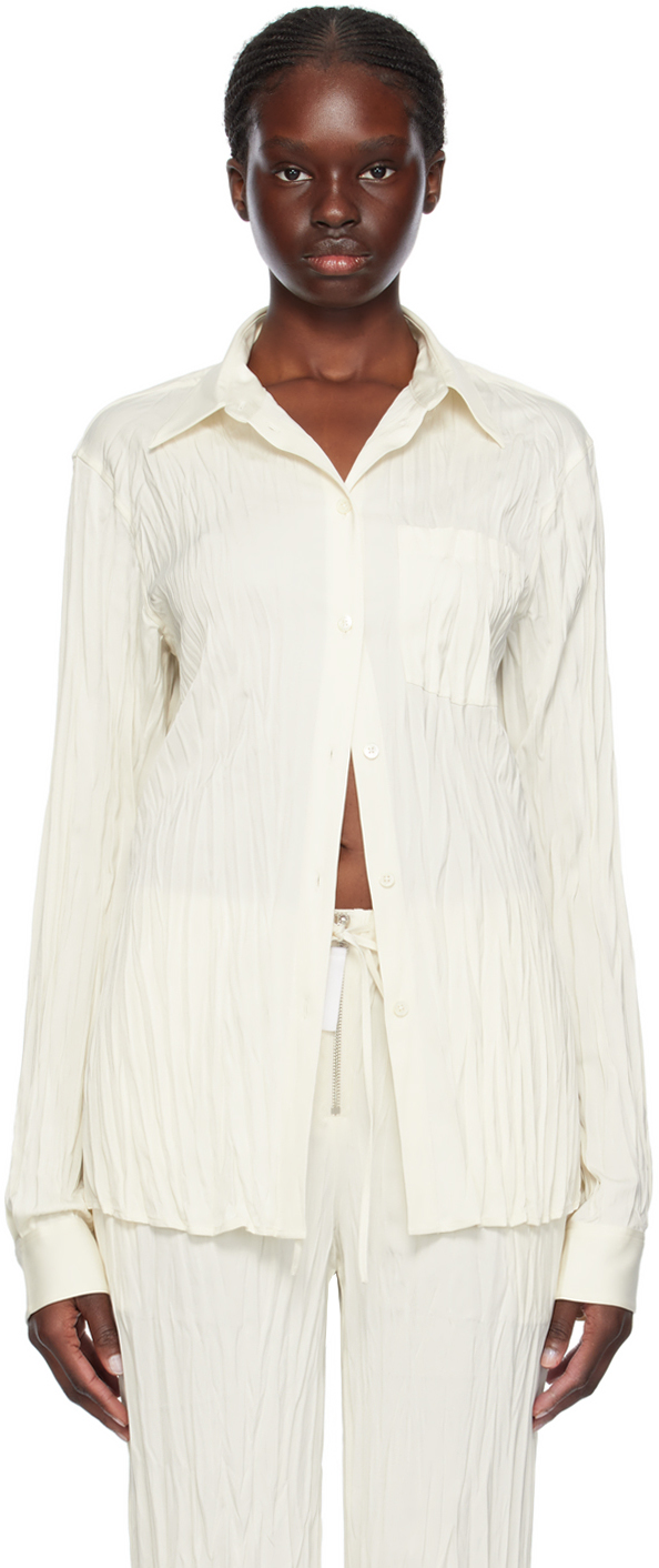 Shop Helmut Lang Off-white Crushed Shirt In Ivory