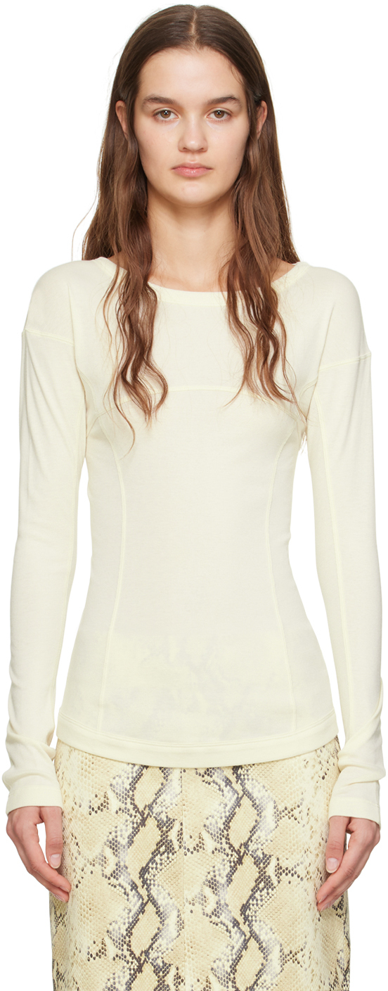 Helmut Lang Off-white Paneled Long Sleeve T-shirt In Ivory - C05