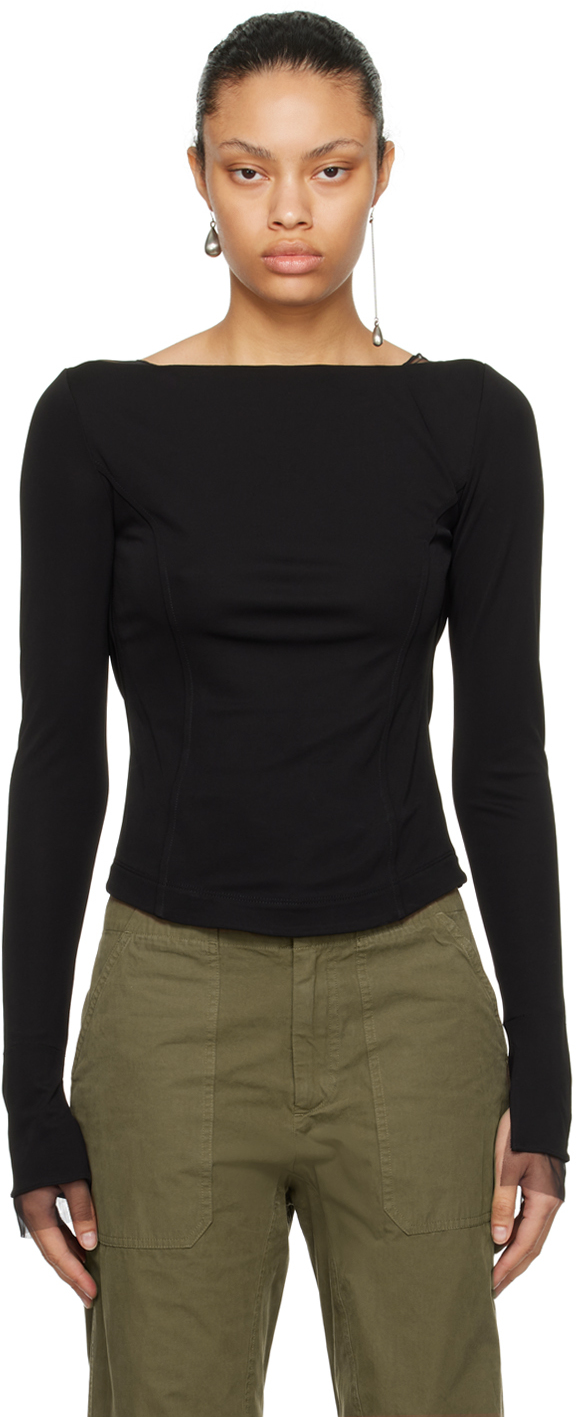 Helmut Lang Black Sheer Back Long Sleeve T-shirt In Black - 001