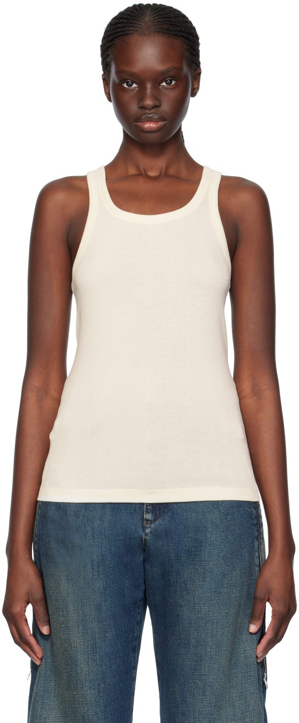 Shop Helmut Lang Off-white Racerback Tank Top In Ivory