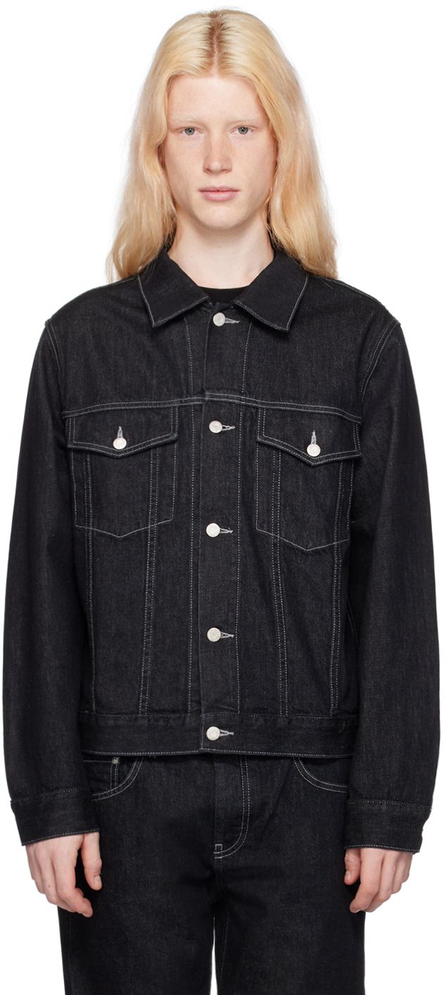 Shop Helmut Lang Black Spread Collar Denim Jacket In Rinse