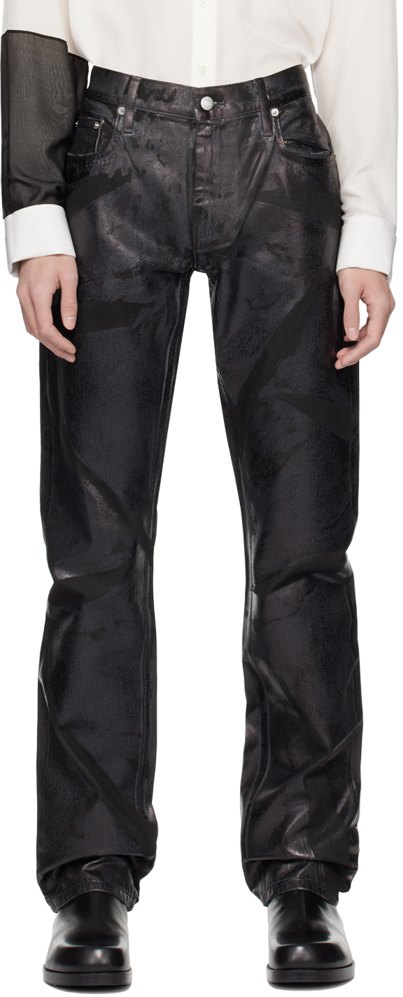 Shop Helmut Lang Black Foiled Jeans In Black Distress Metal