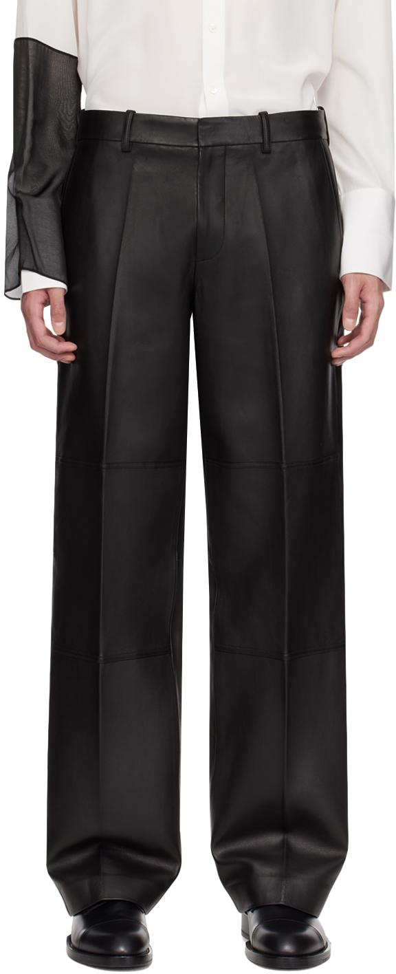 Helmut Lang Black Creased Leather Pants In Black - 001