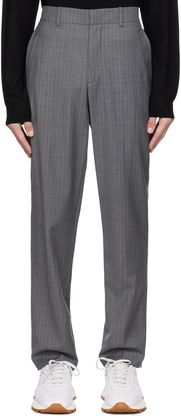Helmut Lang Gray Striped Trousers In Grey Melange