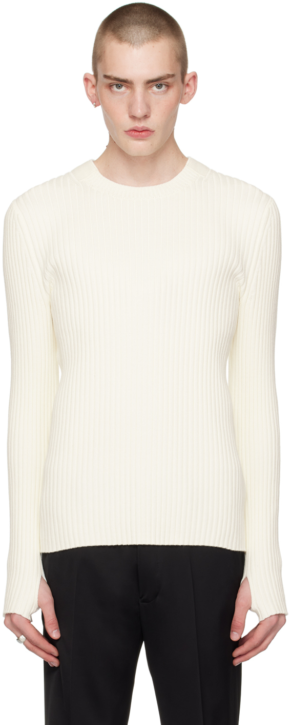 Shop Helmut Lang Off-white Cutout Sweater In Ivory - C05
