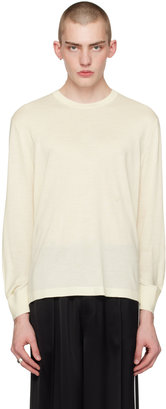 Shop Helmut Lang Off-white Curved Sleeve Sweater In Ivory
