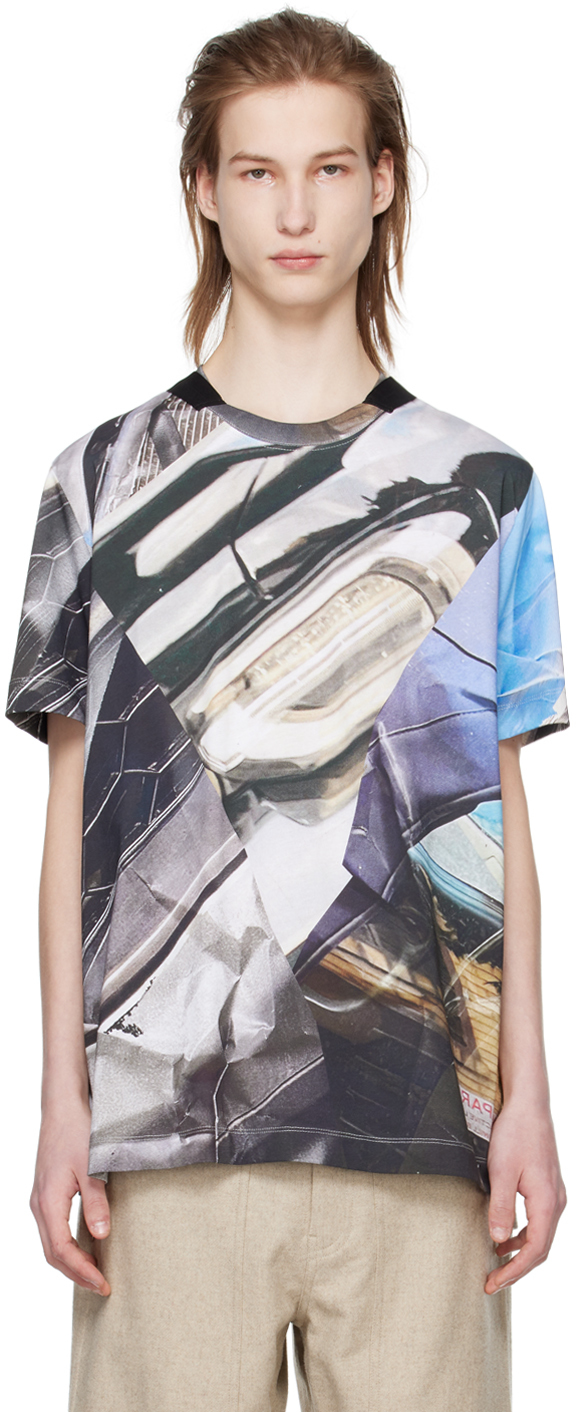 Shop Helmut Lang Multicolor Printed T-shirt In Silver Car Print
