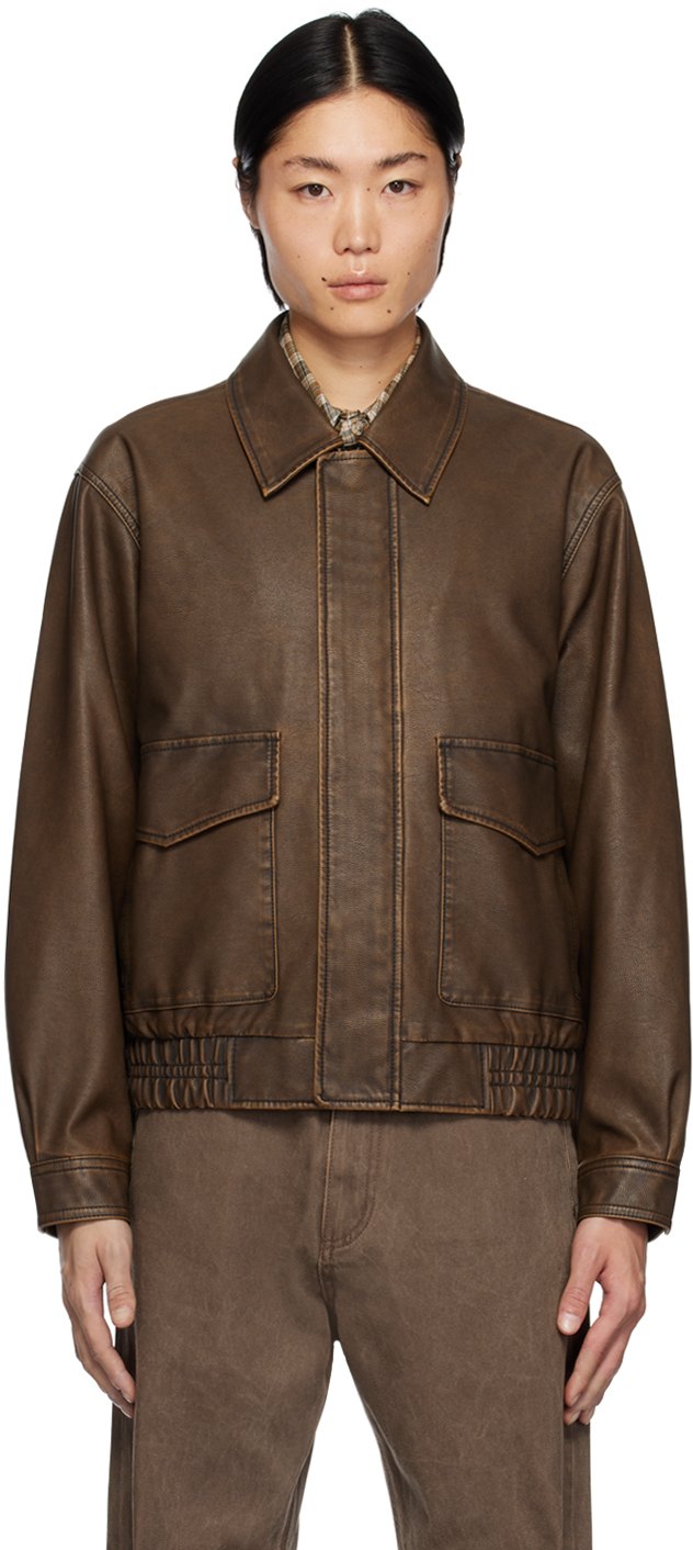 Brown A-2 Faux-Leather Jacket