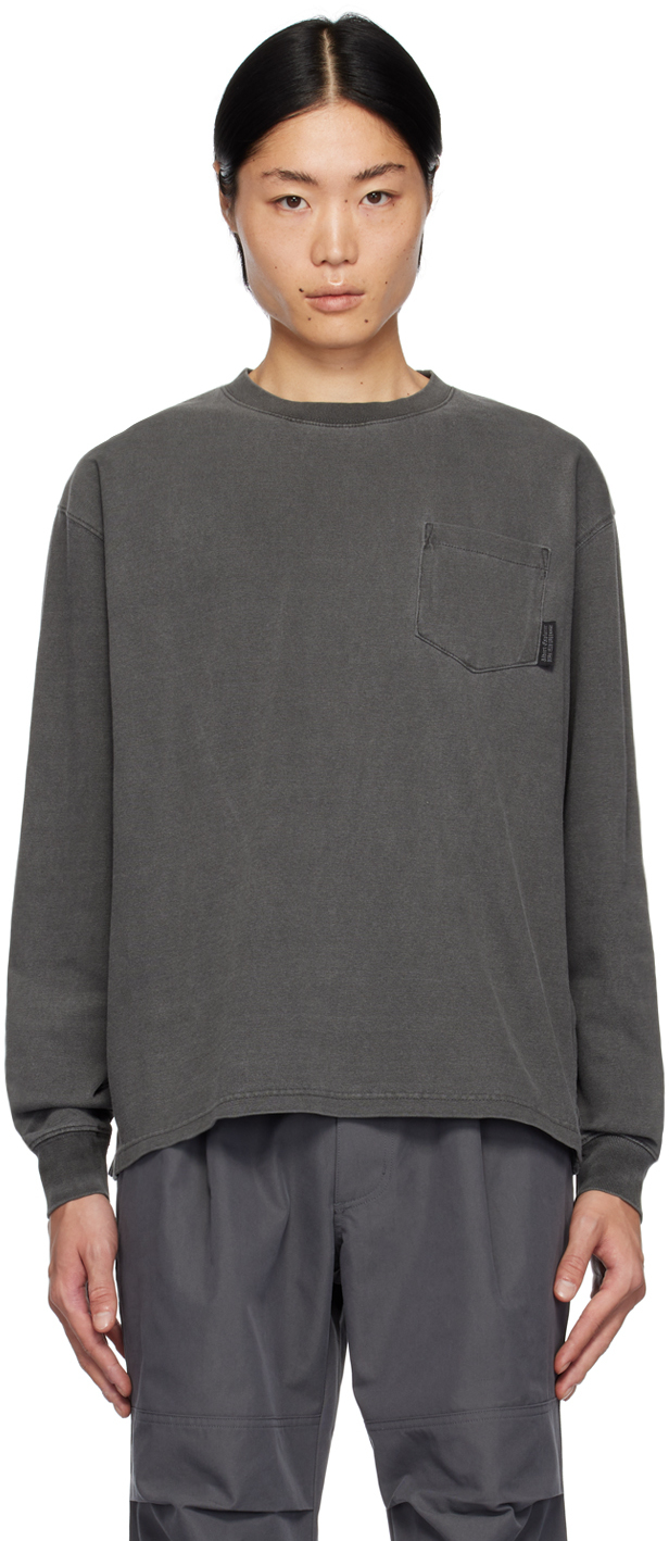 Uniform Bridge Grey Pocket Long Sleeve T-shirt In Pigment Charcoal
