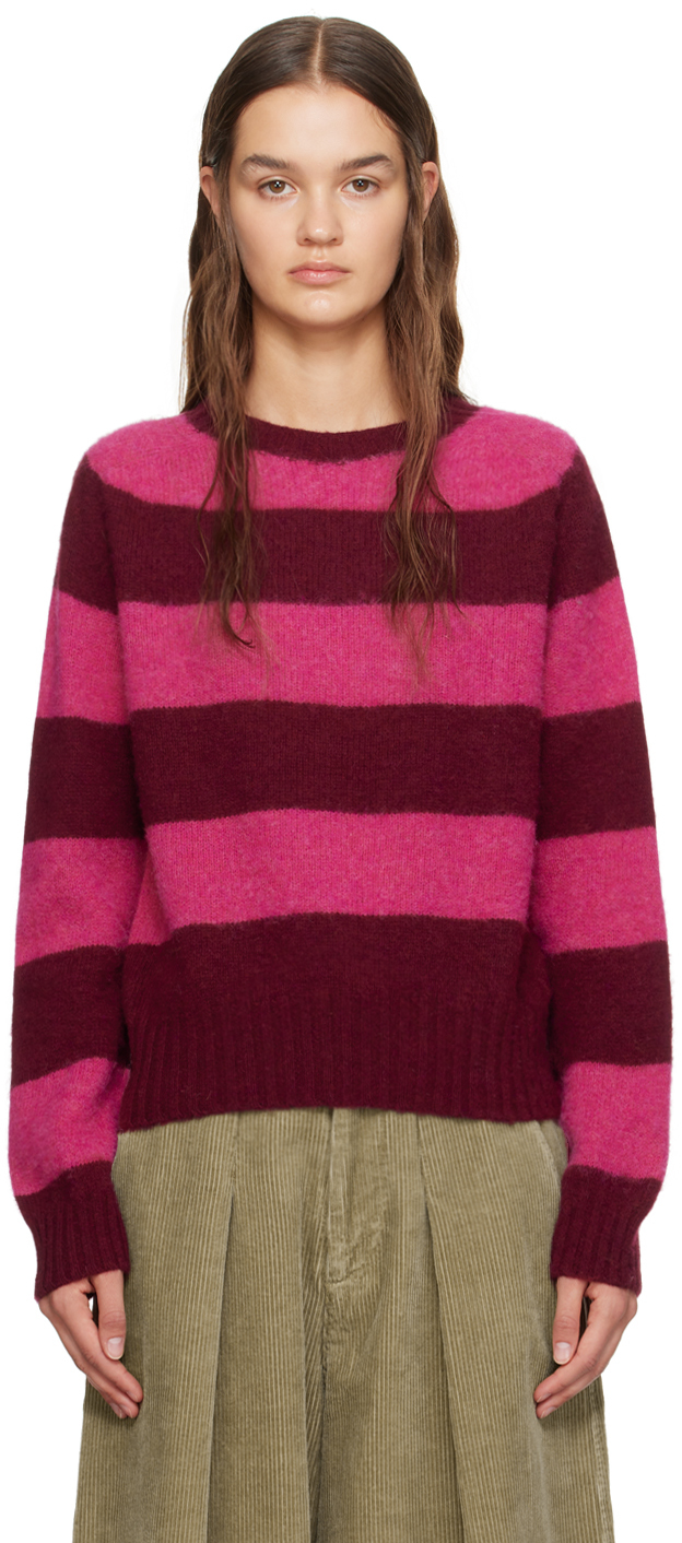 Shop Ymc You Must Create Burgundy & Pink Jets Sweater In 60-burgundy Stripe