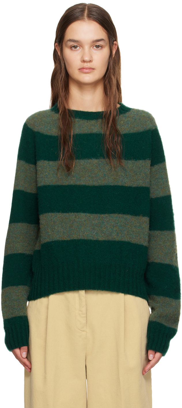 Ymc You Must Create Green Jets Sweater In 30-green Stripe
