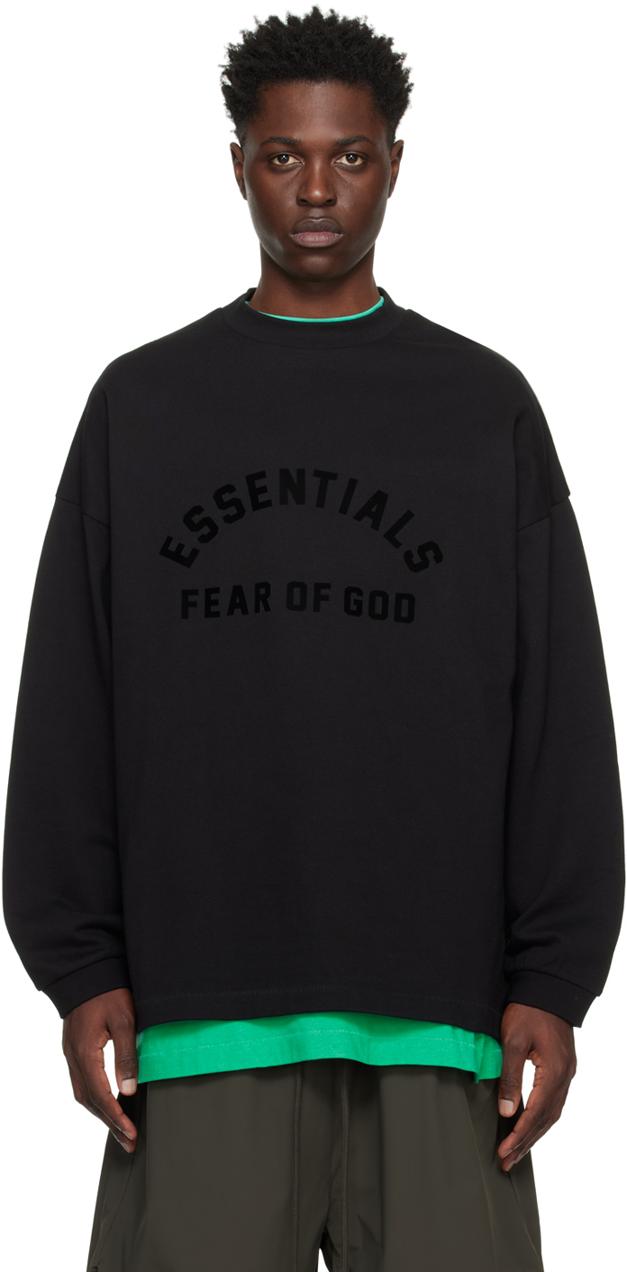 Fear of God ESSENTIALS: Black Bonded Long Sleeve T-Shirt | SSENSE
