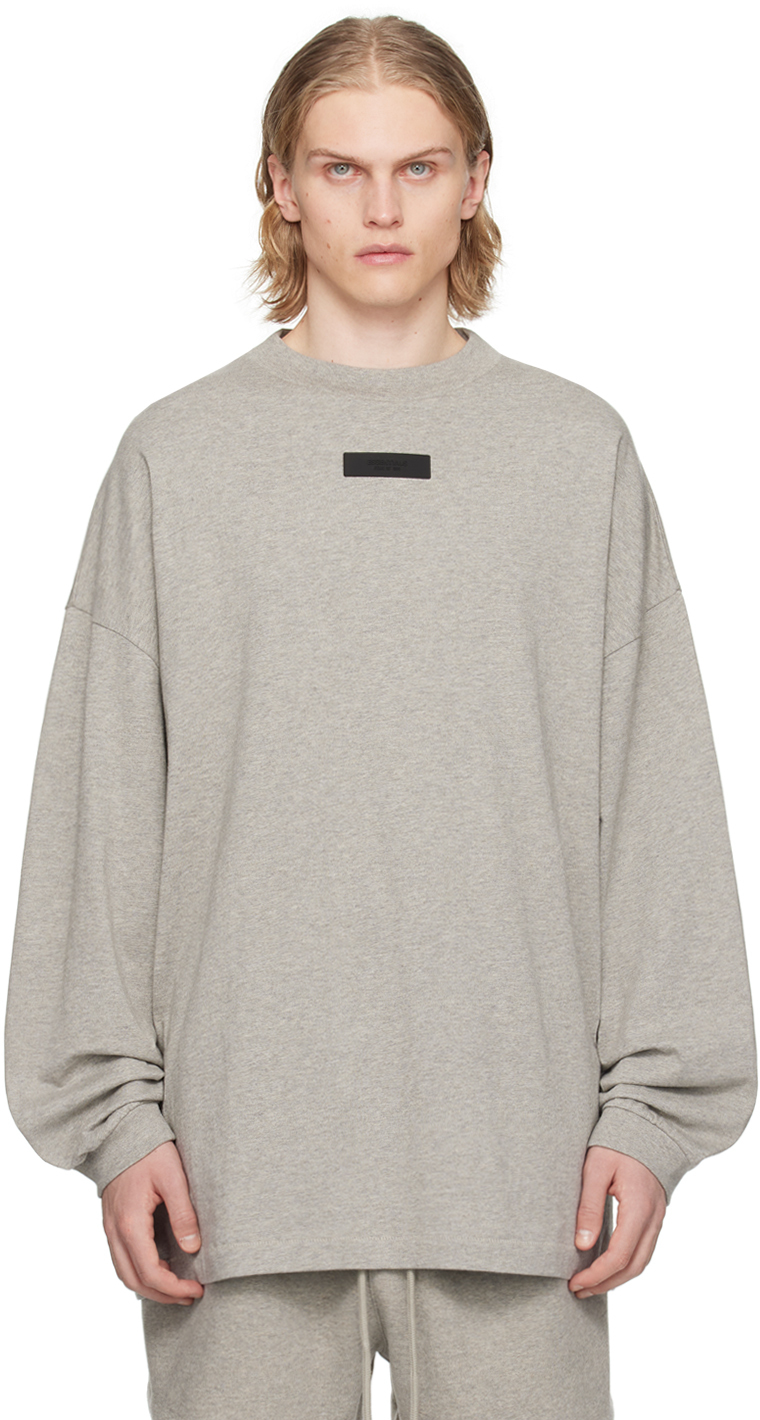 Fear of God ESSENTIALS: Gray Crewneck Long Sleeve T-Shirt | SSENSE