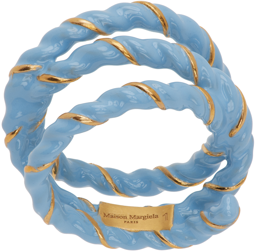 Maison Margiela Gold & Blue Twisted Wire Ring In 961 Gold/lt Blue
