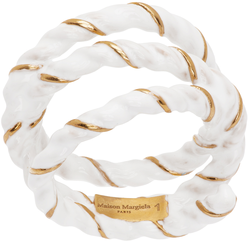 Maison Margiela Gold & White Twisted Wire Ring In 966 Gold/white