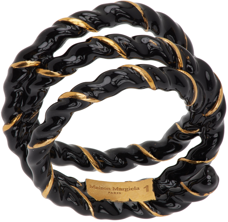 Maison Margiela Gold & Black Twisted Wire Ring In 967 Yellow Gold