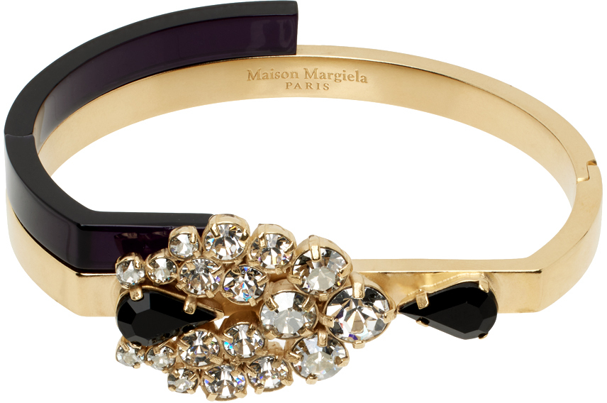 Maison Margiela Gold & Black Crystal Bracelet In 984 Gold/black