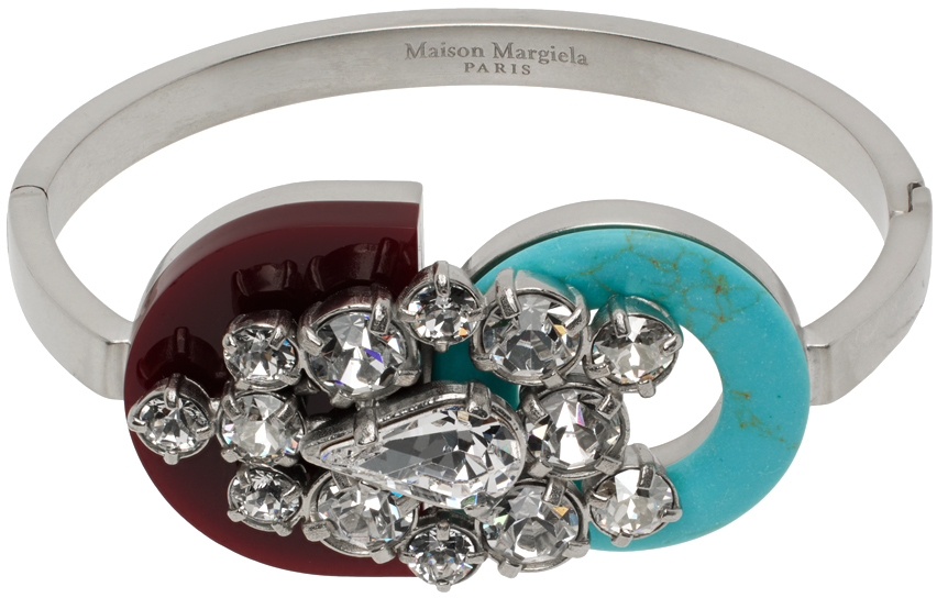 Maison Margiela Silver Crystal Bracelet In 974 Palladio/red