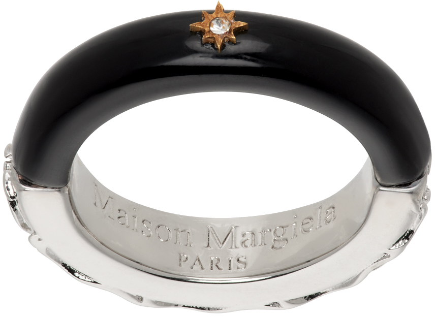 Silver & Black Enamel Ring