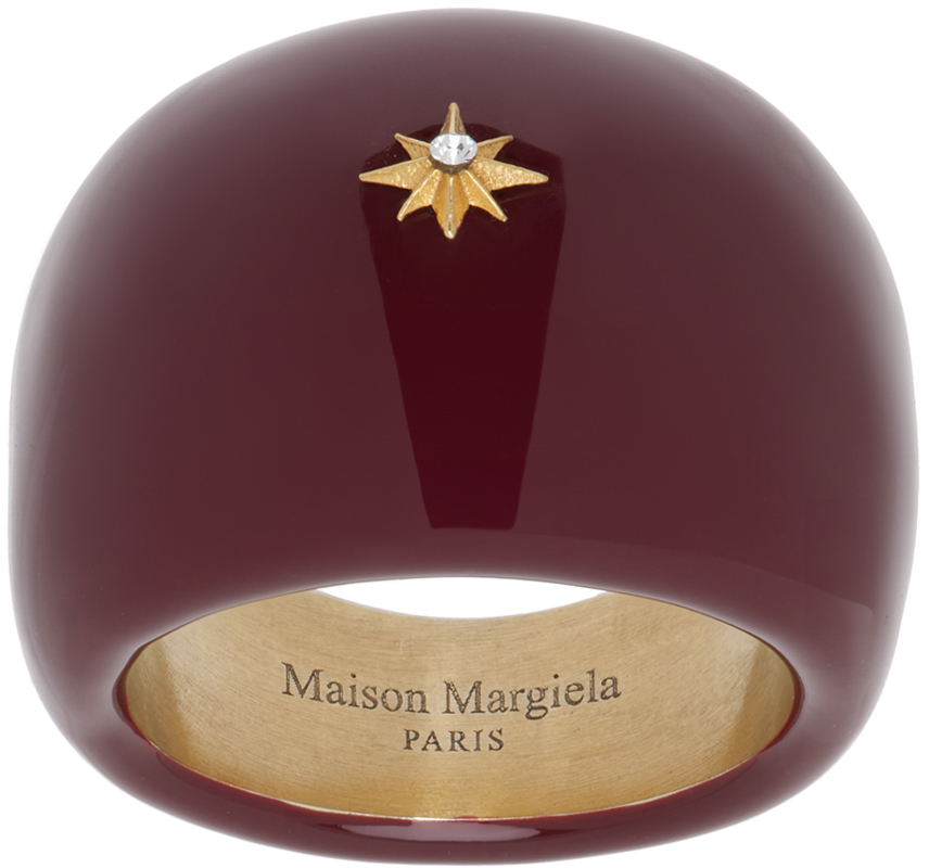 Maison Margiela Burgundy Signet Ring In 963 Gold/burgundy