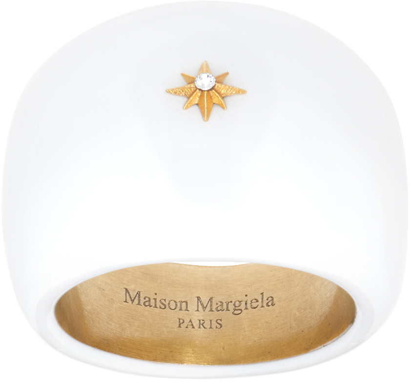 Maison Margiela White Signet Ring In 962 Palladio Buratta