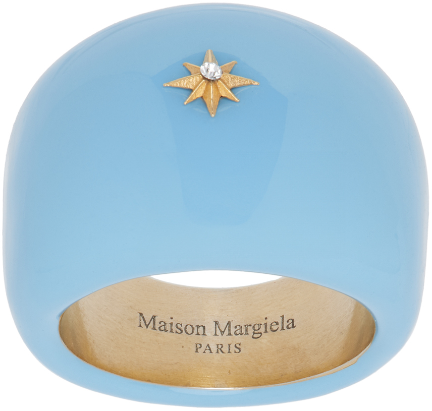 Maison Margiela Blue Signet Ring In 961 Gold/blue