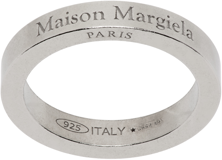 Maison Margiela Silver Logo Ring In 951 Palladiobu