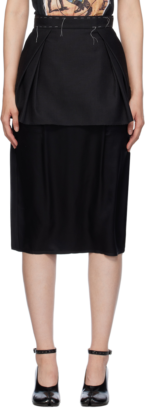 Shop Maison Margiela Black Work-in-progress Midi Skirt In 900 Black