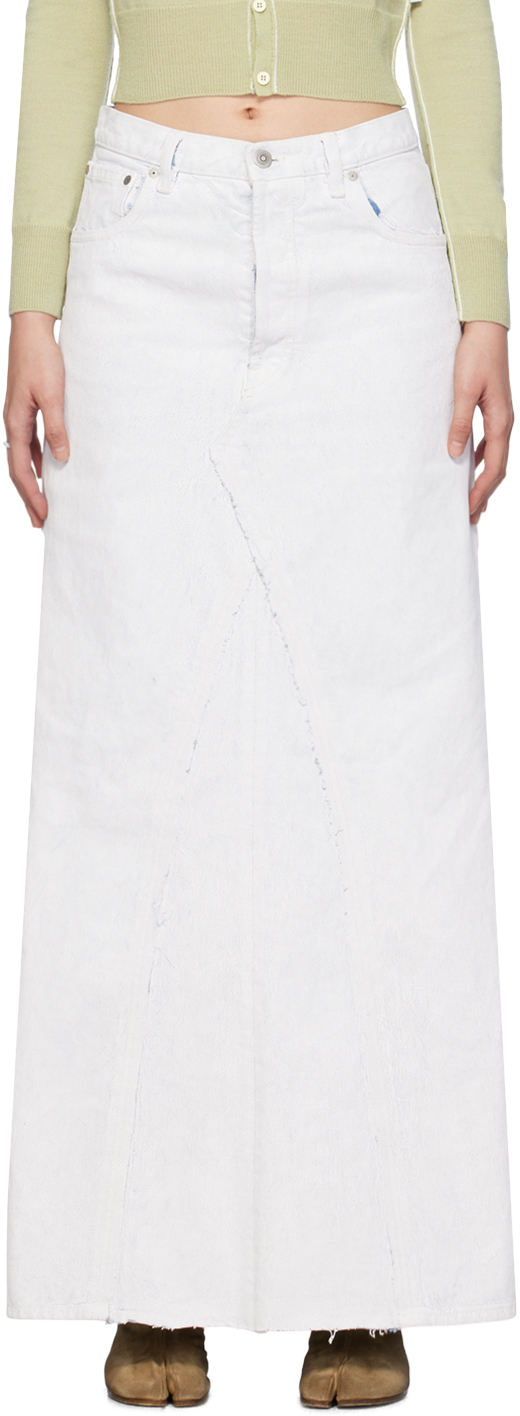 White Painted Denim Maxi Skirt