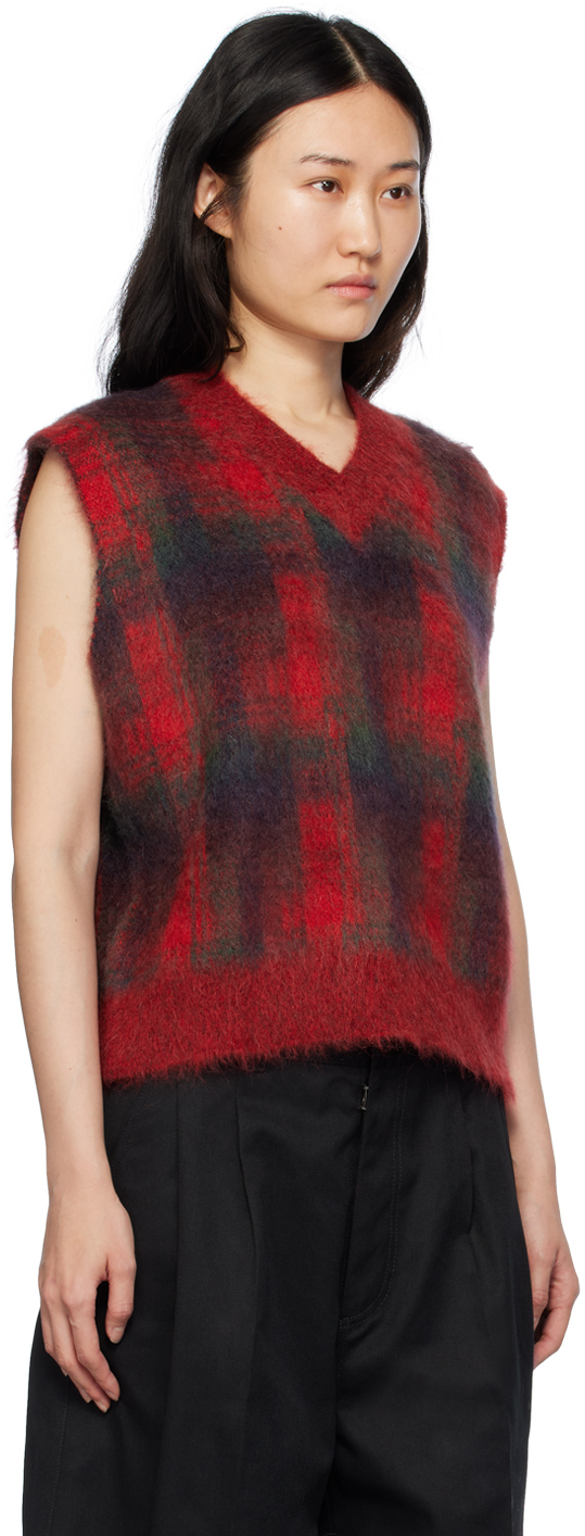 Maison Margiela Red Check Vest In 001j Red/dark Green
