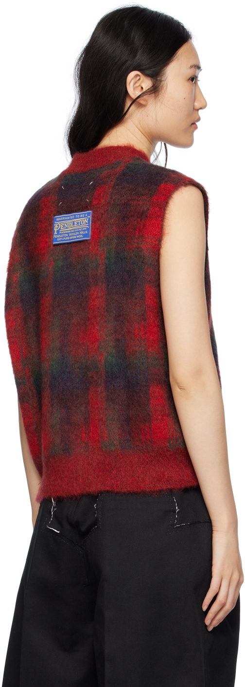 Maison Margiela Red Check Vest In 001j Red/dark Green