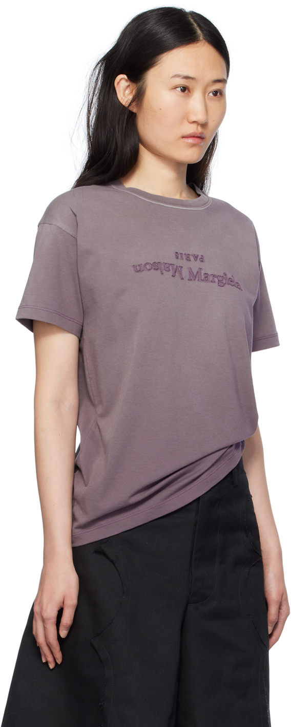 Maison Margiela Purple T-shirt With Logo Embroidery In Cotton Woman In 969 Aubergine