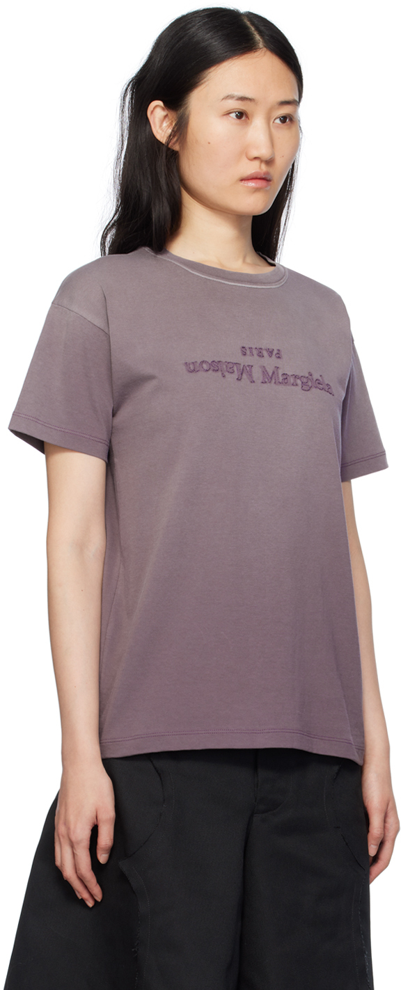 Maison Margiela Purple T-shirt With Logo Embroidery In Cotton Woman In 969 Aubergine