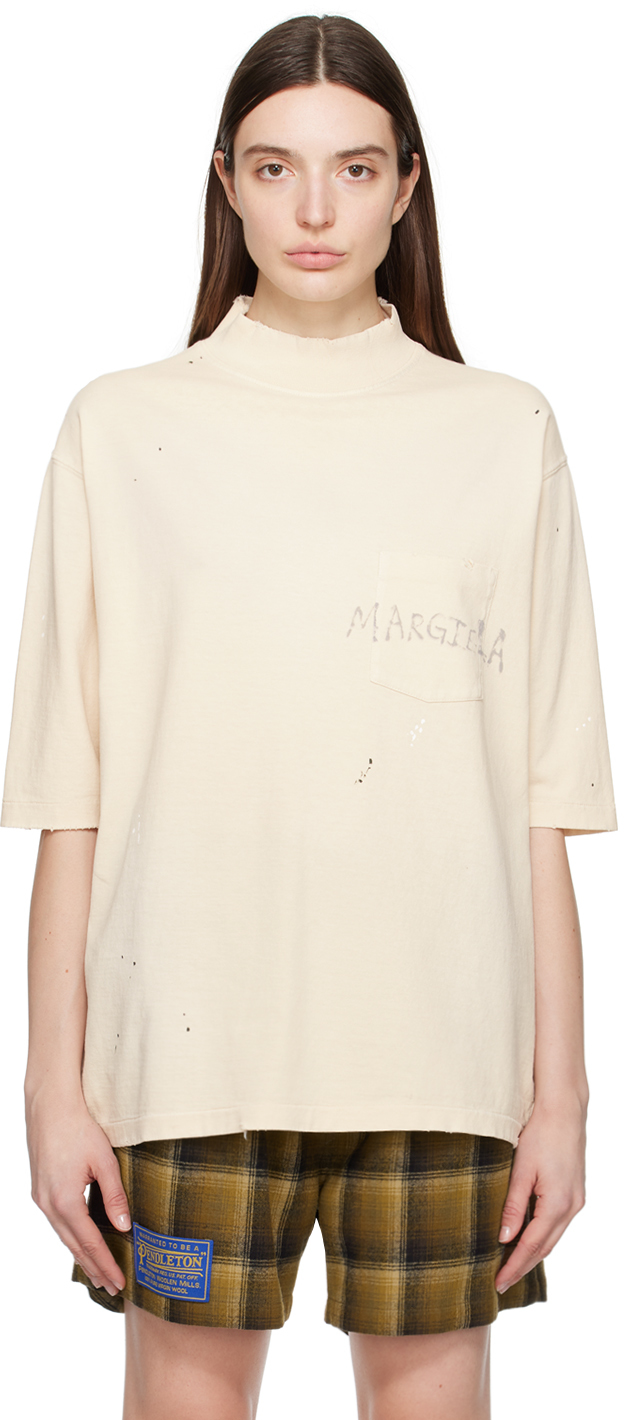 Shop Maison Margiela Off-white Distressed T-shirt In 102 Dirty Ecru