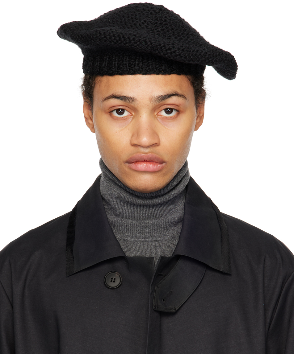 Black Handmade Knit Beret by Maison Margiela on Sale