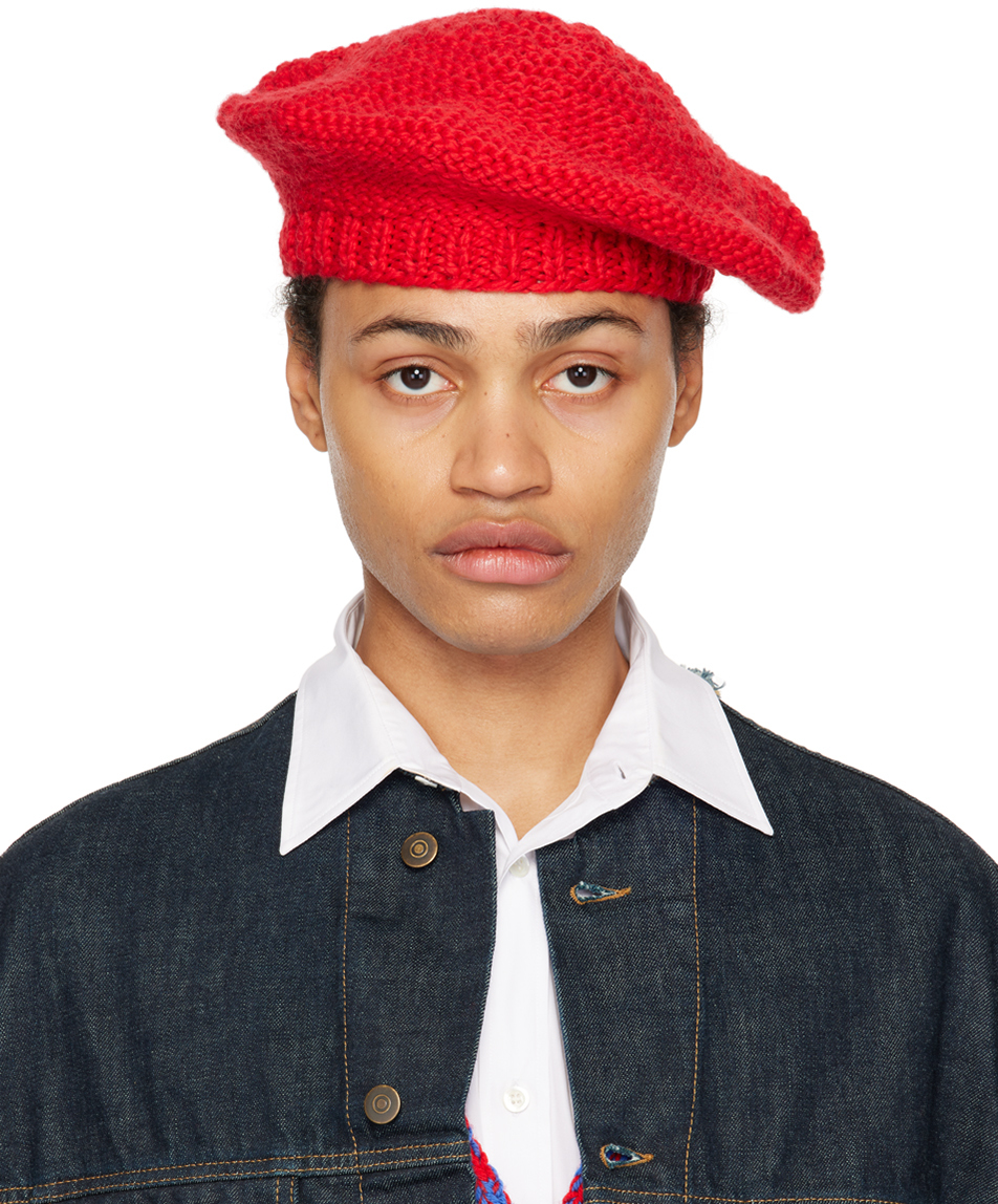 Maison Margiela: Red Handmade Knit Beret | SSENSE