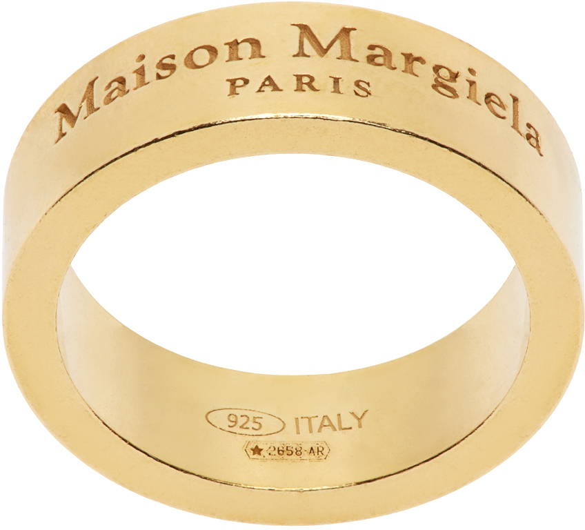 Shop Maison Margiela Gold Logo Ring In 950 Yellow Gold Plat