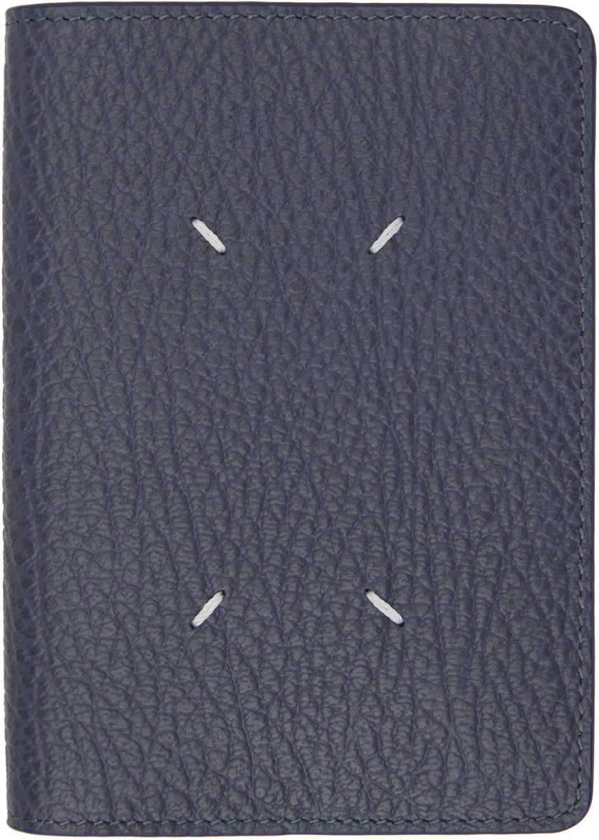 Maison Margiela Blue Four Stitches Passport Holder In T6313 Pewter