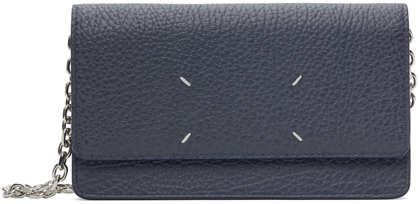 Maison Margiela Blue Four Stitches Chain Wallet In T6313 Pewter