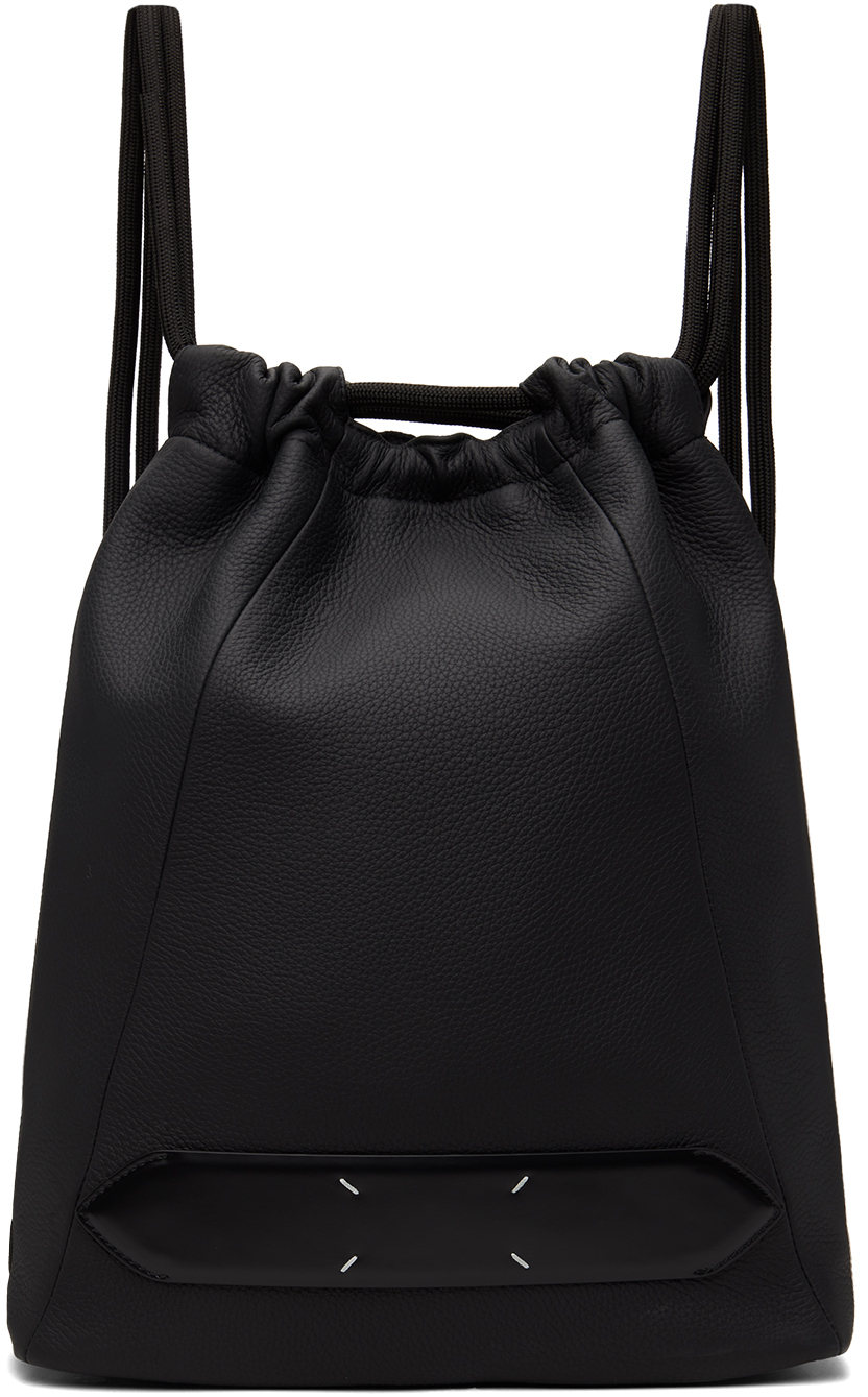 Shop Maison Margiela Black Soft 5ac Drawstring Backpack In T8013 Black