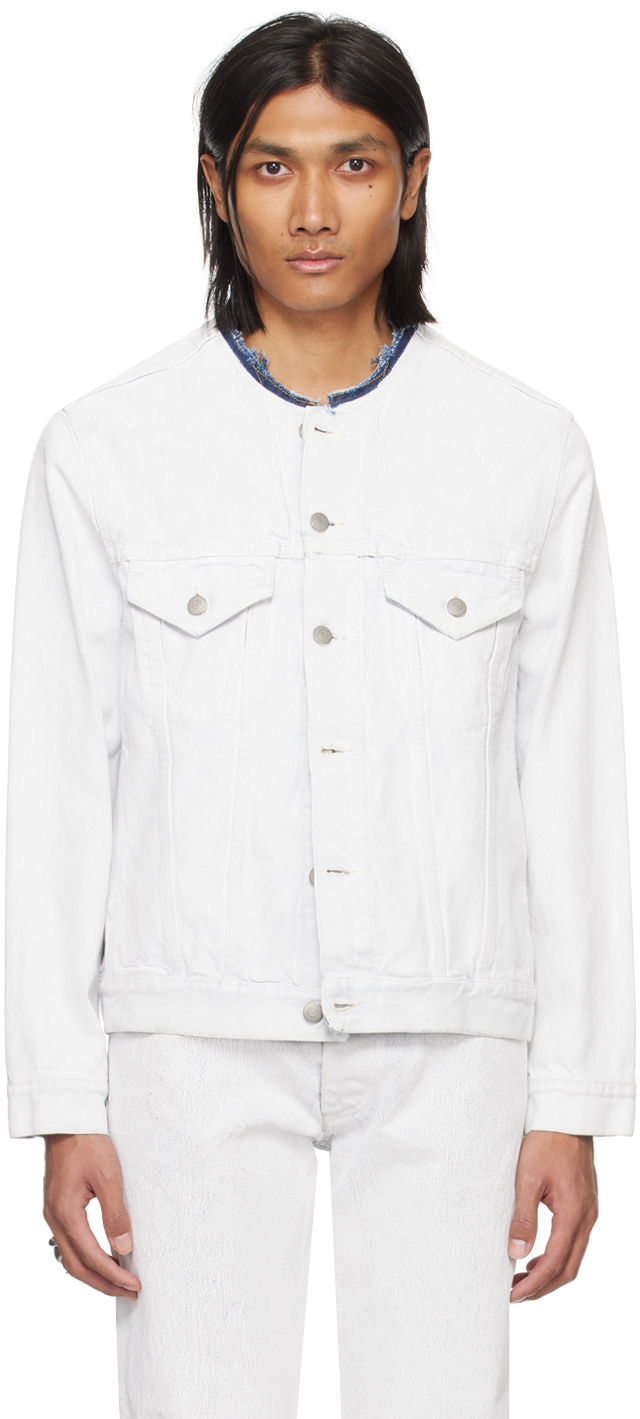 White Collarless Denim Jacket
