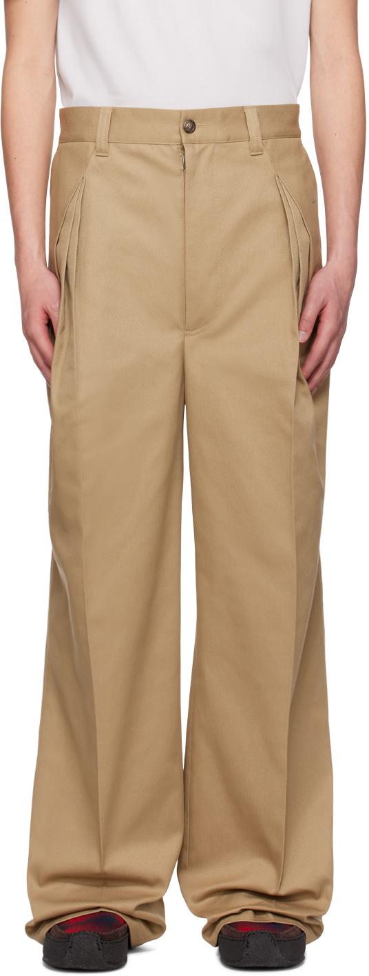 Beige Knife Pleats Trousers by Maison Margiela on Sale