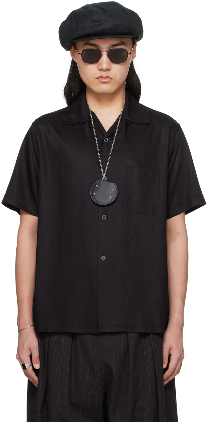 Black Open Spread Collar Shirt
