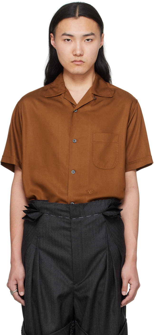 Brown Open Spread Collar Shirt