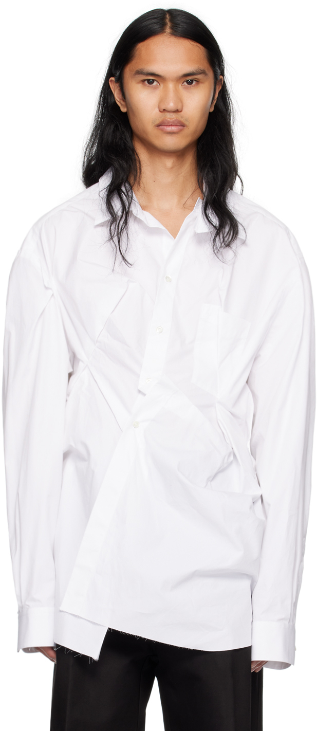 Shop Maison Margiela White Gathered Shirt In 100 White