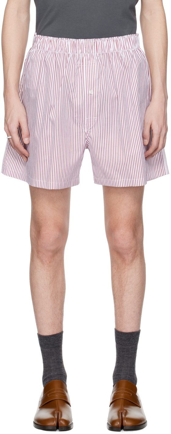 White & Burgundy Striped Shorts