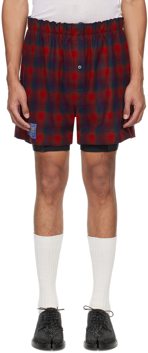 Maison Margiela Red Check Shorts In 001f Red