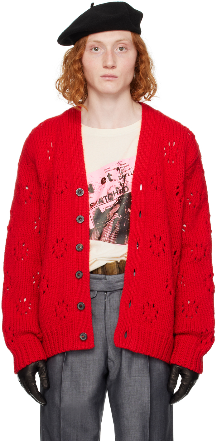 Maison Margiela Red Y-neck Cardigan In 314 Red