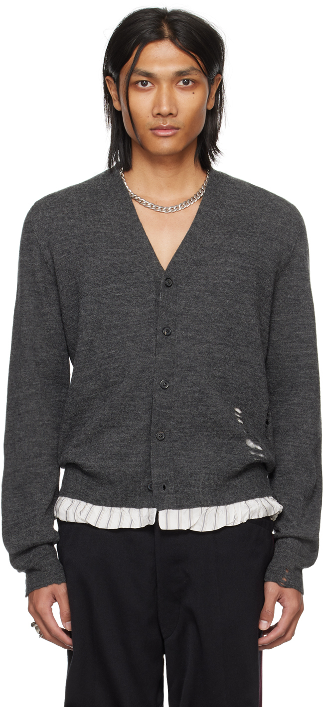 Gray Distressed Cardigan