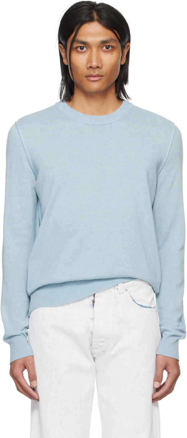 Maison Margiela Blue Crewneck Sweater In 488 Pale Blue